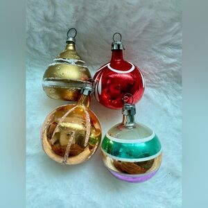 Set4 Vintage RETRO RARE Ornaments Muti Color Glass Made Poland and USA